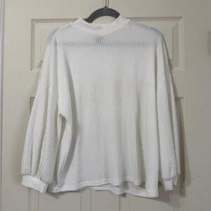 SHEIN White Ribbed Mock Neck Balloon Sleeve Sweater